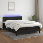 Pat cu arcuri, saltea și LED, negru, 140x200 cm, textil GartenMobel Dekor