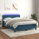 Pat cu arcuri, saltea și LED, gri închis, 140x200 cm, catifea GartenMobel Dekor