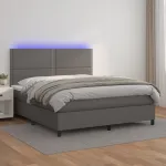 Pat cu arcuri, cu saltea & LED, gri, 140x190 cm, piele eco GartenMobel Dekor