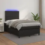 Pat cu arcuri, saltea și LED, negru, 120x200cm, piele ecologică GartenMobel Dekor
