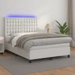 Pat box spring cu saltea, alb, 140x190 cm, piele ecologică GartenMobel Dekor