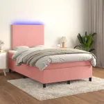 Pat continental cu saltea & LED, roz, 120x200 cm, catifea GartenMobel Dekor