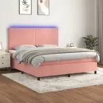 Pat continental cu saltea & LED, roz, 120x200 cm, catifea GartenMobel Dekor