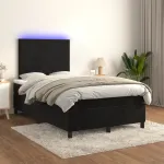 Pat cu arcuri, saltea și LED, negru, 120x200 cm, catifea GartenMobel Dekor
