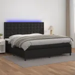 Pat cu arcuri, saltea și LED, negru, 200x200cm, piele ecologică GartenMobel Dekor