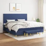 Pat box spring cu saltea, albastru, 200x200 cm, textil GartenMobel Dekor