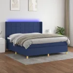 Pat cu arcuri, saltea și LED, albastru, 160x200 cm, textil GartenMobel Dekor