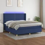 Pat cu arcuri, saltea și LED, albastru, 180x200 cm, textil GartenMobel Dekor