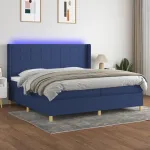 Pat cu arcuri, saltea și LED, albastru, 200x200 cm, textil GartenMobel Dekor