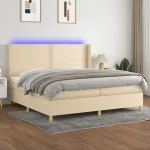 Pat cu arcuri, saltea și LED, crem, 200x200 cm, textil GartenMobel Dekor