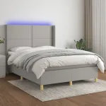 Pat cu arcuri, saltea și LED, gri deschis, 140x200 cm, textil GartenMobel Dekor
