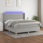 Pat cu arcuri, saltea și LED, gri deschis, 160x200 cm, textil GartenMobel Dekor