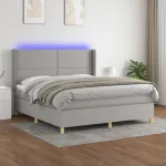 Pat cu arcuri, saltea și LED, gri deschis, 180x200 cm, textil GartenMobel Dekor