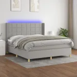 Pat cu arcuri, saltea și LED, gri deschis, 180x200 cm, textil GartenMobel Dekor