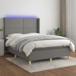 Pat cu arcuri, saltea și LED, gri închis, 140x190 cm, textil GartenMobel Dekor
