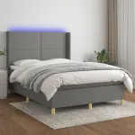 Pat cu arcuri, saltea și LED, gri închis, 140x200 cm, textil GartenMobel Dekor