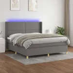 Pat cu arcuri, saltea și LED, gri închis, 180x200 cm, textil GartenMobel Dekor