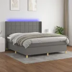 Pat cu arcuri, saltea și LED, gri închis, 180x200 cm, textil GartenMobel Dekor