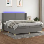 Pat cu arcuri, saltea și LED, gri închis, 200x200 cm, textil GartenMobel Dekor