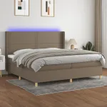 Pat cu arcuri, saltea și LED, gri taupe, 200x200 cm, textil GartenMobel Dekor
