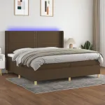 Pat cu arcuri, saltea și LED, maro închis, 200x200 cm, textil GartenMobel Dekor