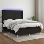 Pat cu arcuri, saltea și LED, negru, 140x200 cm, textil GartenMobel Dekor