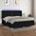 Pat cu arcuri, saltea și LED, negru, 200x200 cm, textil GartenMobel Dekor