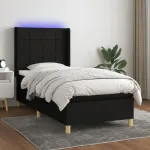 Pat cu arcuri, saltea și LED, negru, 80x200 cm, textil GartenMobel Dekor
