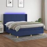 Pat cu arcuri, saltea și LED, albastru, 160x200 cm, textil GartenMobel Dekor