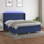 Pat cu arcuri, saltea și LED, albastru, 180x200 cm, textil GartenMobel Dekor