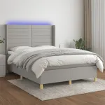 Pat cu arcuri, saltea și LED, gri deschis, 140x190 cm, textil GartenMobel Dekor