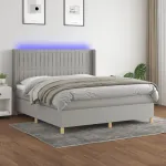 Pat cu arcuri, saltea și LED, gri deschis, 180x200 cm, textil GartenMobel Dekor