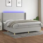 Pat cu arcuri, saltea și LED, gri deschis, 200x200 cm, textil GartenMobel Dekor