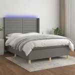 Pat cu arcuri, saltea și LED, gri închis, 140x190 cm, textil GartenMobel Dekor