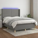 Pat cu arcuri, saltea și LED, gri închis, 140x200 cm, textil GartenMobel Dekor