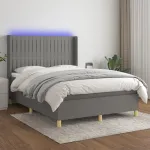 Pat cu arcuri, saltea și LED, gri închis, 140x200 cm, textil GartenMobel Dekor