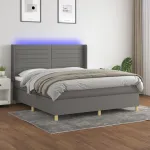 Pat cu arcuri, saltea și LED, gri închis, 160x200 cm, textil GartenMobel Dekor