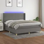 Pat cu arcuri, saltea și LED, gri închis, 160x200 cm, textil GartenMobel Dekor
