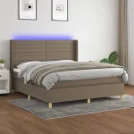 Pat cu arcuri, saltea și LED, gri taupe, 160x200 cm, textil GartenMobel Dekor