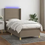 Pat cu arcuri, saltea și LED, gri taupe, 80x200 cm, textil GartenMobel Dekor
