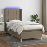Pat cu arcuri, saltea și LED, gri taupe, 80x200 cm, textil GartenMobel Dekor