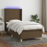 Pat cu arcuri, saltea și LED, maro închis, 100x200 cm, textil GartenMobel Dekor