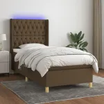 Pat cu arcuri, saltea și LED, maro închis, 80x200 cm, textil GartenMobel Dekor