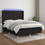 Pat cu arcuri, saltea și LED, negru, 140x190 cm, textil GartenMobel Dekor
