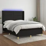 Pat cu arcuri, saltea și LED, negru, 140x200 cm, textil GartenMobel Dekor