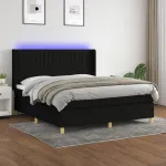 Pat cu arcuri, saltea și LED, negru, 160x200 cm, textil GartenMobel Dekor