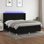 Pat cu arcuri, saltea și LED, negru, 180x200 cm, textil GartenMobel Dekor