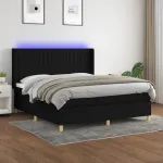 Pat cu arcuri, saltea și LED, negru, 180x200 cm, textil GartenMobel Dekor