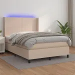 Pat box spring cu saltea, cappuccino, 140x190cm piele ecologică GartenMobel Dekor