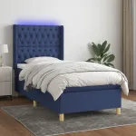 Pat cu arcuri, saltea și LED, albastru, 120x200 cm, textil GartenMobel Dekor